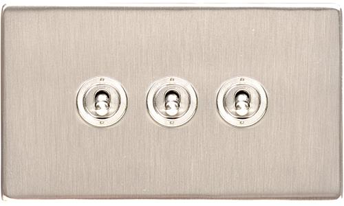 Heritage Brass Electrical, Studio Range - Satin Nickel - 3 Gang Dolly Switch, 3 Gang Dolly Switch, 20 Amp 2 Way Dolly Switches, 3 Gang Dolly Switch