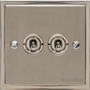 Elite Stepped Plate Range - Satin Nickel - 2 Gang Dolly Switch