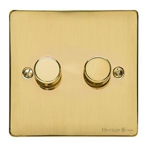 Heritage Brass Electrical, Elite Flat Plate Range - Polished Brass - 2 Gang Trailing Edge Dimmer, 2 Gang Trailing Edge Dimmer, 2 Gang Trailing Edge Dimmer, Trailing Edge Dimmers