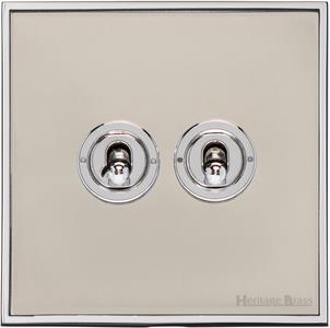 Heritage Brass Electrical, Executive Range - Satin Nickel - 2 Gang Dolly Switch, 2 Gang Dolly Switch, 2 Gang Dolly Switch, 20 Amp 2 Way Dolly Switches