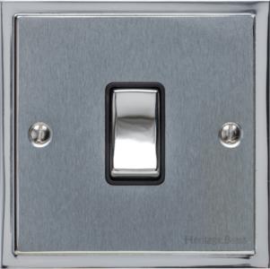 Heritage Brass Electrical, Elite Stepped Plate Range - Satin Chrome - 1 Gang Intermediate Switch (10 Amp), 1 Gang Intermediate Switch (10 Amp), 1 Gang Intermediate Rocker Switch (10 Amp), 1 Gang Intermediate Switch (10 Amp), 10 Amp 2 Way Rocker Switches