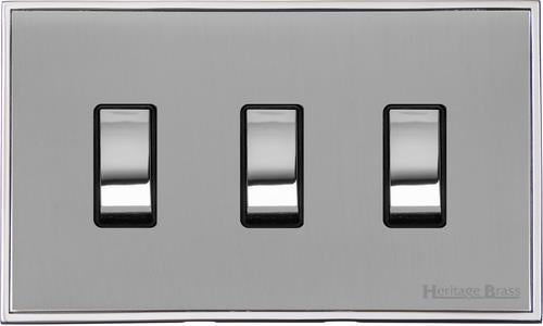 Heritage Brass Electrical, Executive Range - Polished Chrome - 3 Gang 10 Amp Switch (Double Plate), 3 Gang 10 Amp Switch (Double Plate), 3 Gang 10 Amp Switch (Double Plate), Others