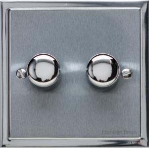 Elite Stepped Plate Range - Satin Chrome - 2 Gang Dimmer (250 watts)