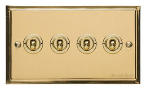 Heritage Brass Electrical, Elite Stepped Plate Range - Polished Brass - 4 Gang Dolly Switch, 4 Gang Dolly Switch, 20 Amp 2 Way Dolly Switches, 4 Gang Dolly Switch