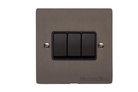 Heritage Brass Electrical, Elite Flat Plate Range - Matt Bronze - 3 Gang Switch (10 Amp), 3 Gang Switch (10 Amp), 10 Amp 2 Way Rocker Switches, 3 Gang Switch (10 Amp)