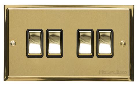 Elite Stepped Plate Range - Satin Brass - 4 Gang Switch (10 Amp)