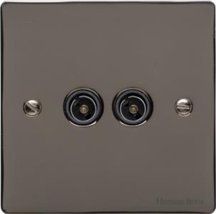 Heritage Brass Electrical, Elite Flat Plate Range - Polished Black Nickel - 2 Gang TV Coaxial Socket, 2 Gang TV Coaxial Socket, 2 Gang TV Coaxial Socket, TV and Satellite Sockets