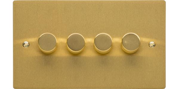 Elite Flat Plate Range - Satin Brass - 4 Gang Dimmer (400 watts)