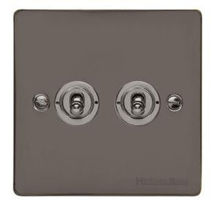 Heritage Brass Electrical, Elite Flat Plate Range - Polished Black Nickel - 2 Gang Dolly Switch, 2 Gang Dolly Switch, 2 Gang Dolly Switch, 20 Amp 2 Way Dolly Switches