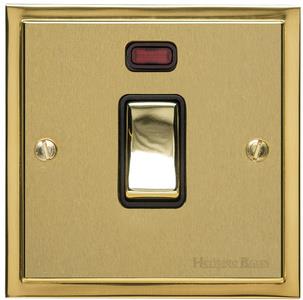 Elite Stepped Plate Range - Satin Brass - 20 Amp DP Switch with Neon