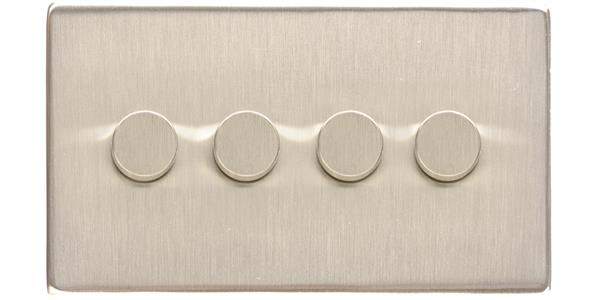 Heritage Brass Electrical, Studio Range - Satin Nickel - 4 Gang Dimmer (250 watts), 4 Gang Dimmer (250 watts), 2 Way Push On/Off Dimmer Switches, 4 Gang Dimmer (250 watts)