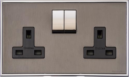 Heritage Brass Electrical, Executive Range - Satin Black Nickel - Double Socket (13 Amp), Double Socket (13 Amp), 13 AMP Switched Sockets, Double Socket (13 Amp)