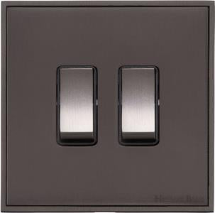 Heritage Brass Electrical, Executive Range - Matt Bronze - 2 Gang Switch (10 Amp), 2 Gang Switch (10 Amp), 10 Amp 2 Way Rocker Switches, 2 Gang Switch (10 Amp)