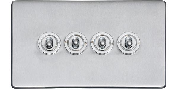 Heritage Brass Electrical, Studio Range - Satin Chrome - 4 Gang Dolly Switch, 4 Gang Dolly Switch, 20 Amp 2 Way Dolly Switches, 4 Gang Dolly Switch